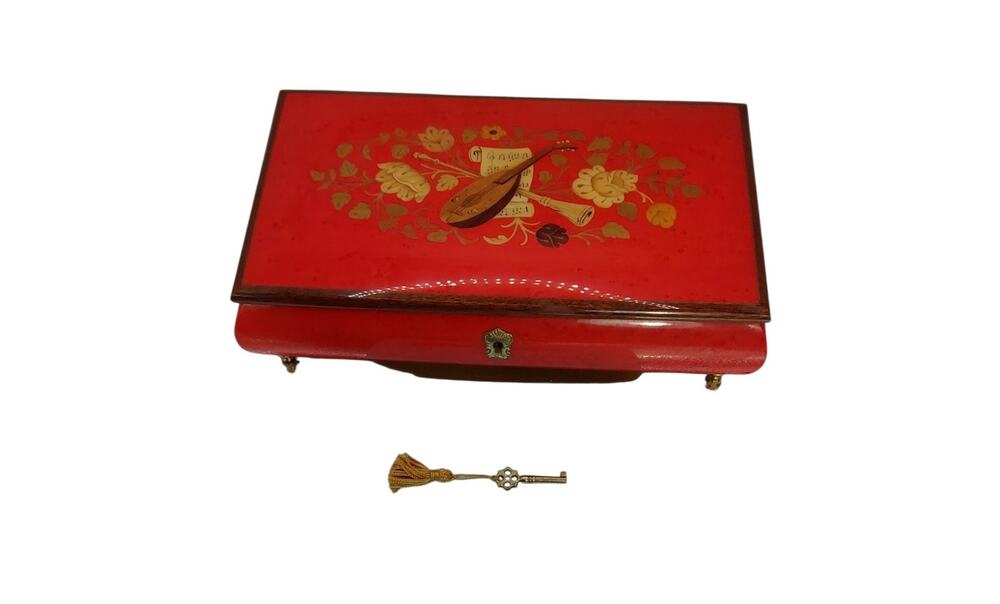 Vintage Italian Sorrento Inlaid Wood Music Jewelry Box Signed Mario Cinnino